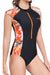 Axesea Front Zipper Retro One Piece Sleeveless Swimsuit