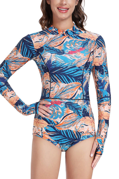 Long Sleeve Back Zip One Piece Swimsuit