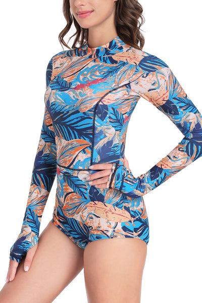 Long Sleeve Back Zip One Piece Swimsuit