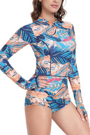 Long Sleeve Back Zip One Piece Swimsuit