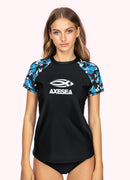 Axesea Women Short Sleeve Patchwork UPF 50 Rash Guard