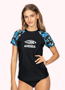 Axesea Women Short Sleeve Patchwork UPF 50 Rash Guard