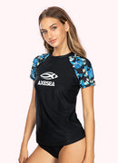 Axesea Women Short Sleeve Patchwork UPF 50 Rash Guard